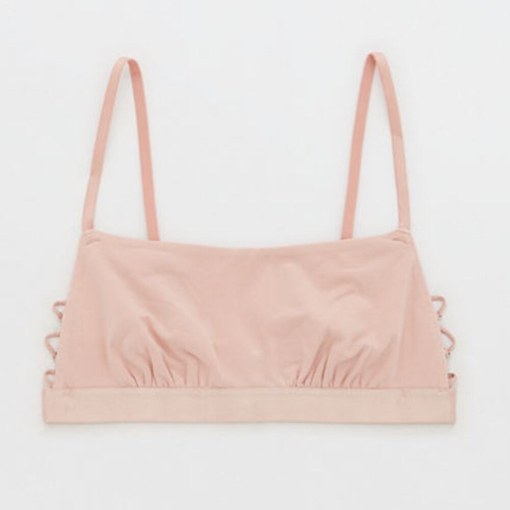 NWT Aerie Cotton Bandeau Bralette Women's Paper Pink Lace Up Side Size L